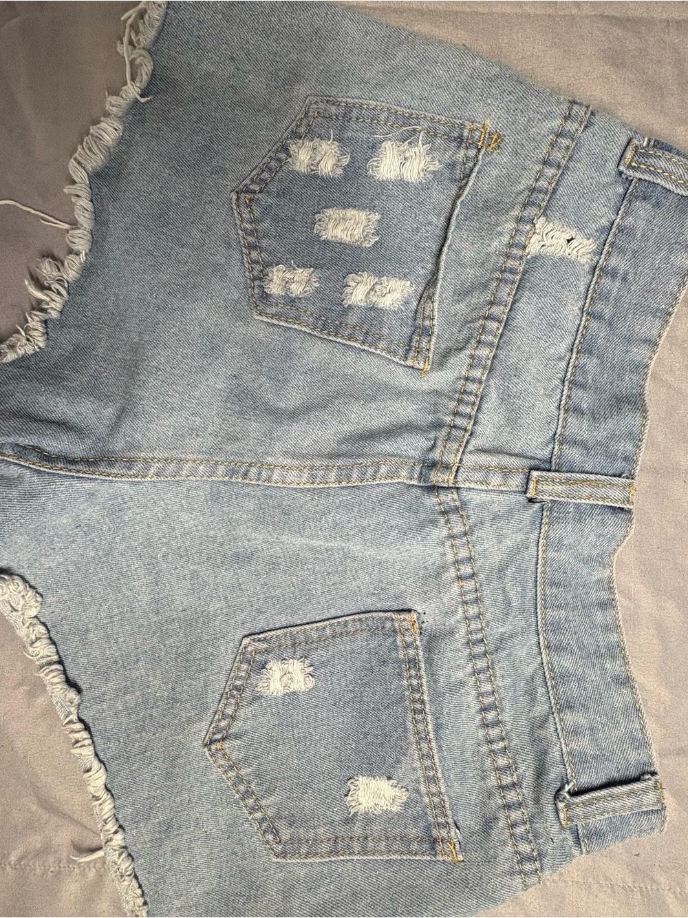 Frayed Light Blue Distressed Denim Shorts for Women